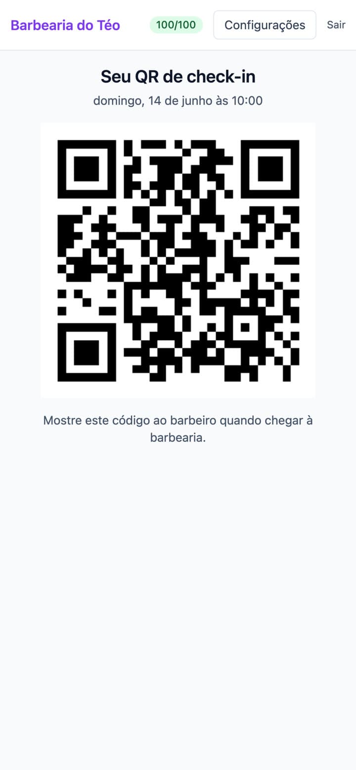 Tela de QR de check-in que o cliente mostra ao barbeiro ao chegar na barbearia.